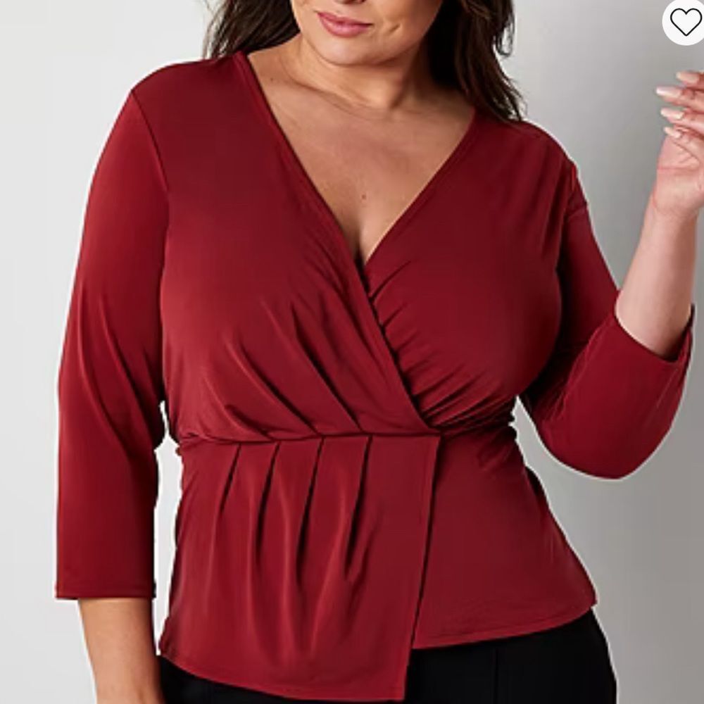 Nwt 2x Bold Elements Burnt Red Mock Wrap Top - image 1